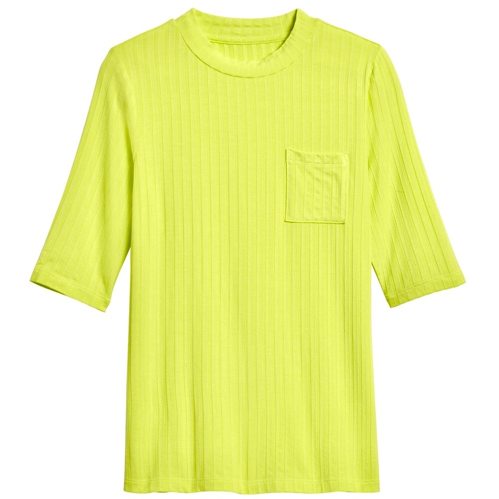 Ribbed Knit Crew Neck Tee from Banana Republic in Neon Yellow